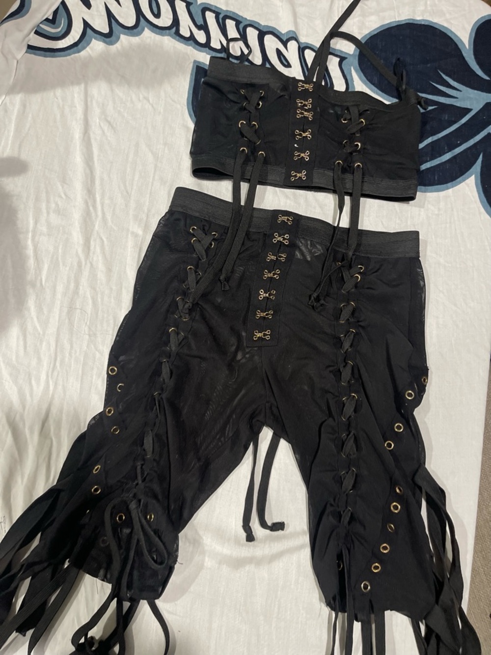 Fashion Nova Black Lace-Up Fringe Two-Piece Jumpsuit Set